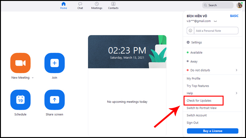 Chọn Check for Updates